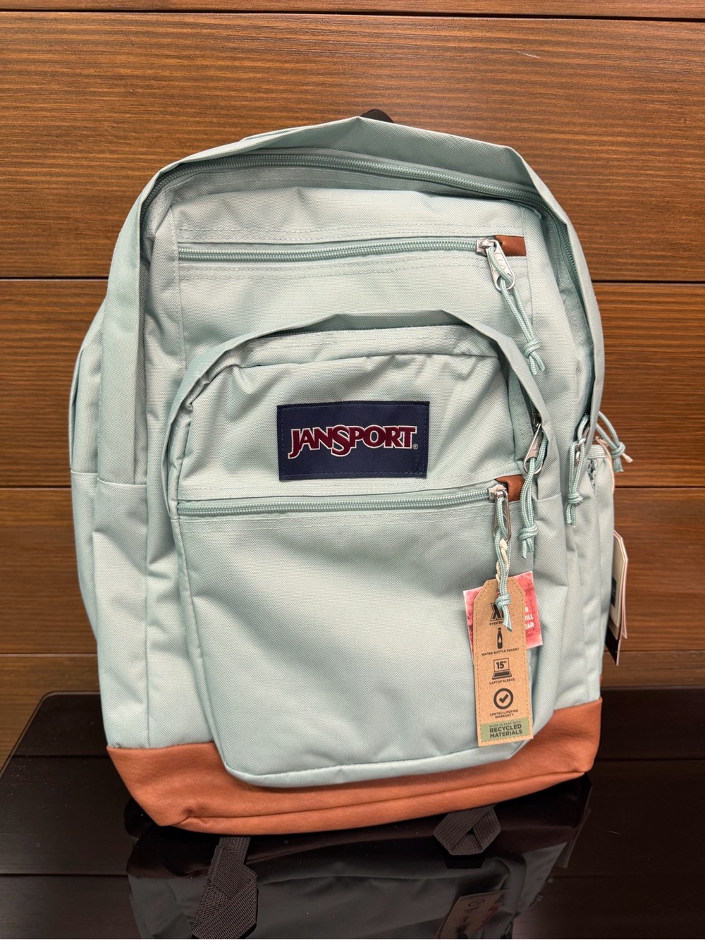 Jansport XL faded sage Backpack with Brown Base